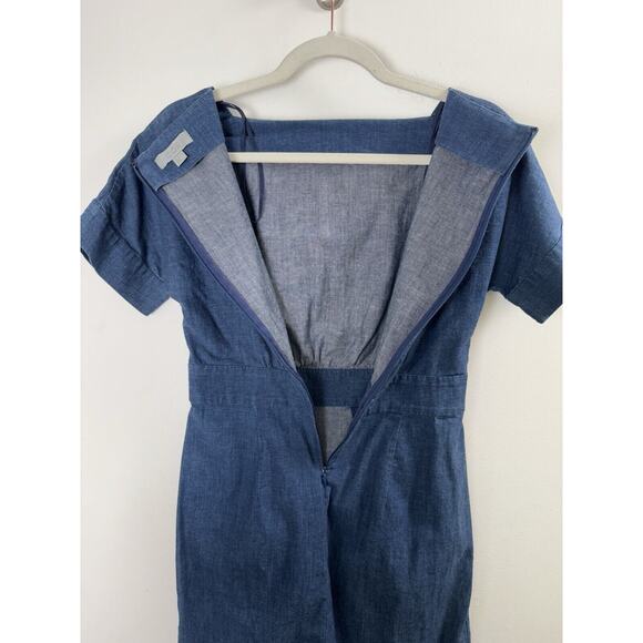 COS Chambray Boat Neck Sheath Dress Preppy Classic Timeless Twee Casual Classy 4 - Picture 8 of 10